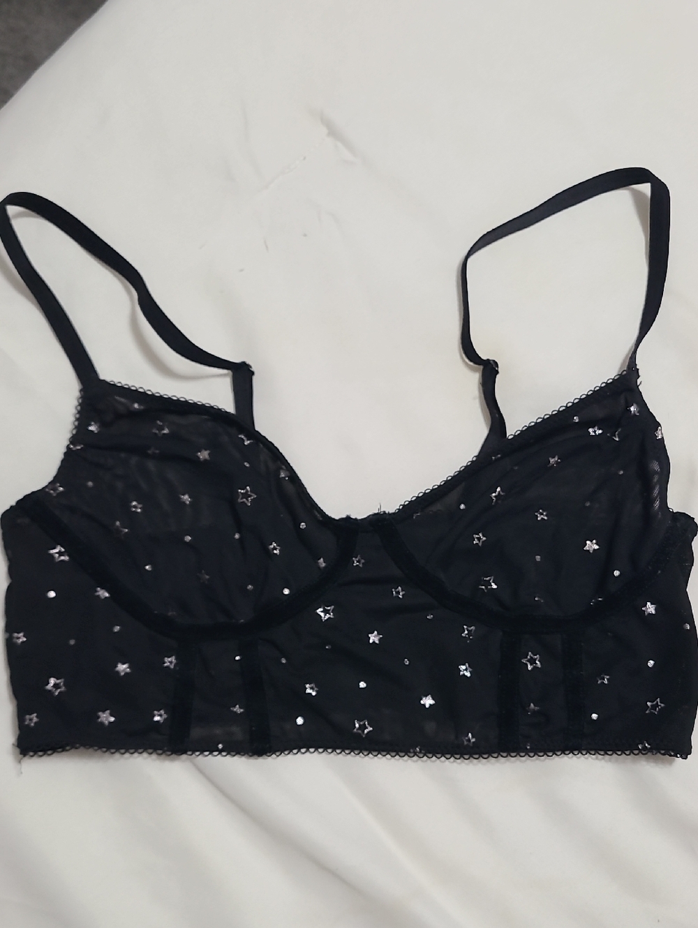 F21 Black Star-Embellished Sheer Bralette